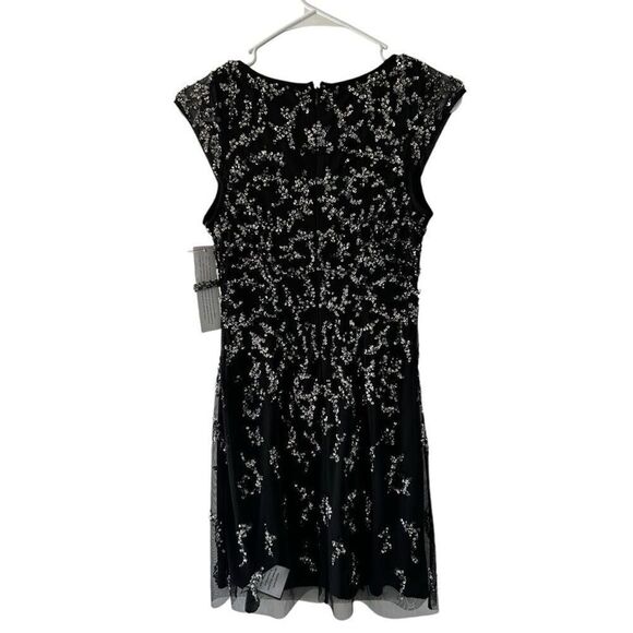 Aidan Mattox Black Sequin Mesh V-Neck Mini Dress Size 4 Sleeveless Cocktail NWT - Picture 2 of 12